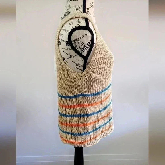 PANAREA | Women's Gold Metallic Striped Knitted Resort Wear Tank Top - Picture 3 of 3